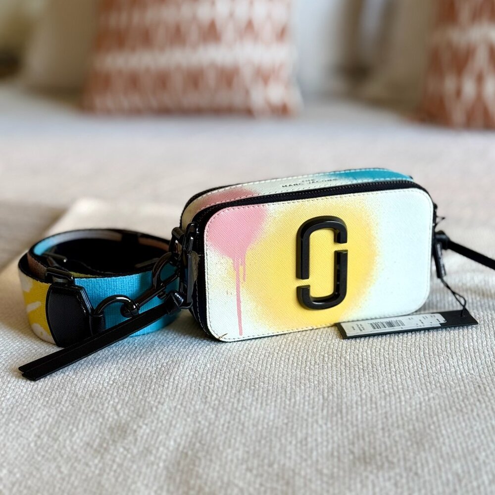 Marc Jacobs Snapshot Painted Saffiano Leather Camera Bag In White Multi